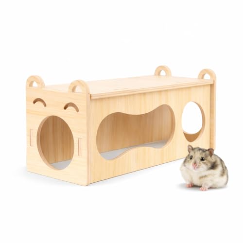 7.9-Inch Natural Wood Hamster Smiley Face Tunnel Toy – Open-Ended Comfort Tube, DIY Cozy Happy Tunnel for Dwarf Hamsters, Gerbils, Mice