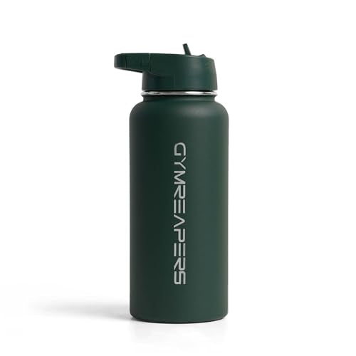 Gymreapers Insulated Water Bottle with Straw - 32 OZ Stainless Steel Water Bottles - BPA Free Metal Double Wall Vacuum Cold Hot Leakfree Flask Jug For Travel, Sports, Gym, School & Workout - color: Balboa