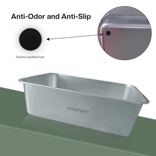 Stainless Steel Cat Litter Box – Large High-Sided Non-Stick Metal Pan with Anti-Slip Base, Easy-Clean Indoor Tray, 19.5" L x 13.5" W x 6" H in for Cats & Rabbits