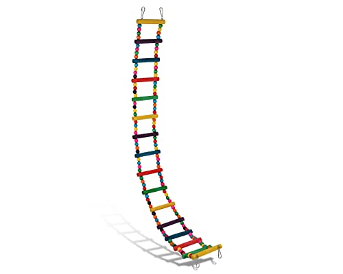Bird Ladder Toys Coloured Flexible Parrot Swing Bridge Wooden Cockatiel Cage Hanging Climbing Ladder (39 in (16 Steps)) - size: 39 in (16 Steps)