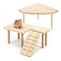 Hamster Platform Set, 2-Piece Wooden Modular Playground & Hide, Cage Accessories for Dwarf Syrian Hamsters, Gerbils, Mice, Degus (Rectangle2+Corner)