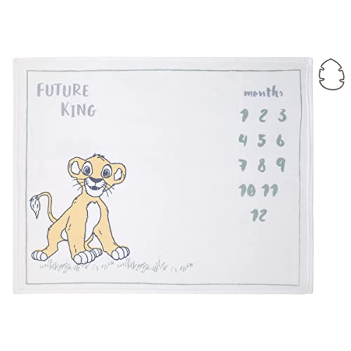 Disney Lion King Simba White, Tan, and Grey Super Soft Milestone Baby Blanket - color: Disney Lion King Simba