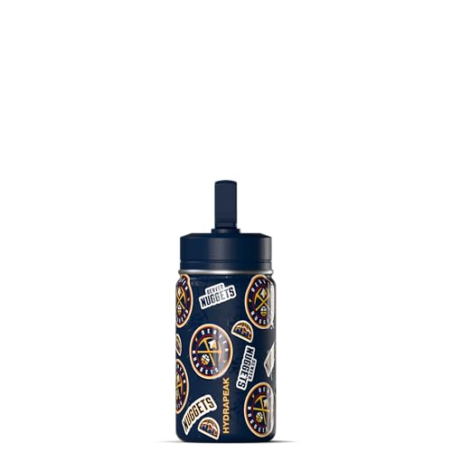 Hydrapeak NBA Officially Licensed Denver Nuggets Mini 14oz Kids Stainless Steel Water Bottle with Straw Lid & Flexible Handle, Double Wall Insulated, Spill Proof, Perfect for Back to School - color: Denver Nuggets
