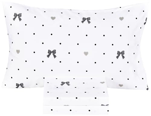 Scientific Sleep Lace Bow Romantic Bowknot Black Dot 100% Cotton 3 Pcs Twin Bed Sheet Set Kids Boys Girls Teen, Flat Sheet & Fitted Sheet & Pillowcase Child Bedding Set (Bow, Twin) - color: Bow, size: Twin