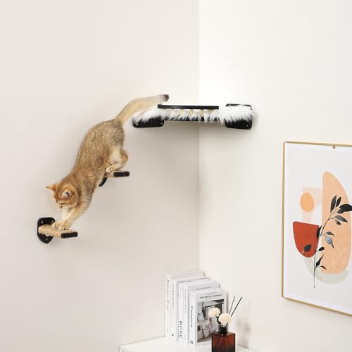 3 Pcs Cat Steps and Perches for Wall, Climbing Shelf With Hemp Rope, Wall-Mounted Furniture Set With Scratching Pads for Playing (Black) - color: Black