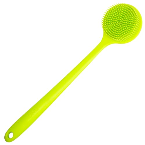 DNC Silicone Back Scrubber for Shower Soft Bath Body Brush with Long Handle (Green) - color: Green