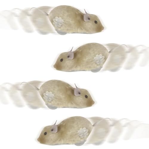 The Dreidel Company Wind-Up Mouse Racing Mouse Plush Mice Cat Chaser 6" Inches, Realistic Looking Pet with Twirling Tail (4-Pack) - size: 4-Pack