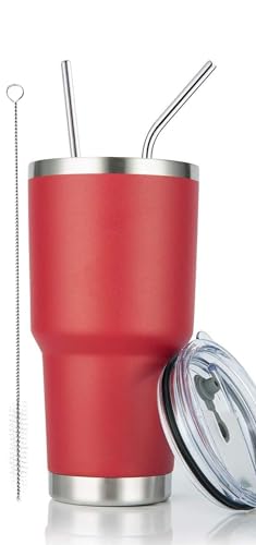 D·S 30oz Red Tumbler Double Wall Vacuum Insulated Travel Coffee Mug | Double Wall Vacuum Suit Cold and Hot Drink Fits in standard car cup holders With Splash-Proof Lid - color: Red
