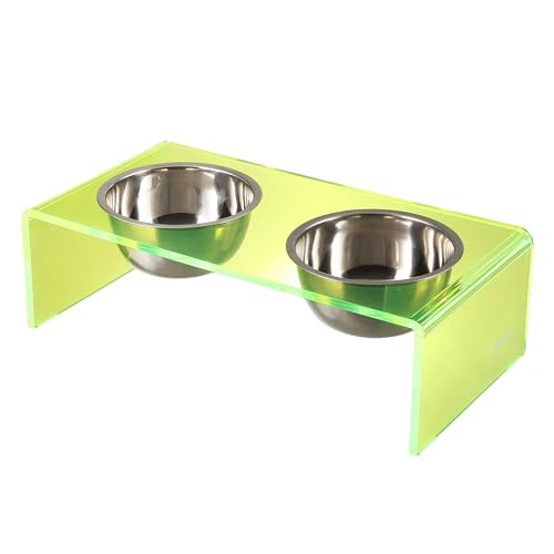 DBL2000G Keaton 5" Small/Medium Modern Acrylic Rectangular Elevated Pet Feeder with 20oz 2-Stainless Steel Bowls, Green/Chrome - color: Green/Chrome, size: 20 Ounces (5" Cups 2-Pack)