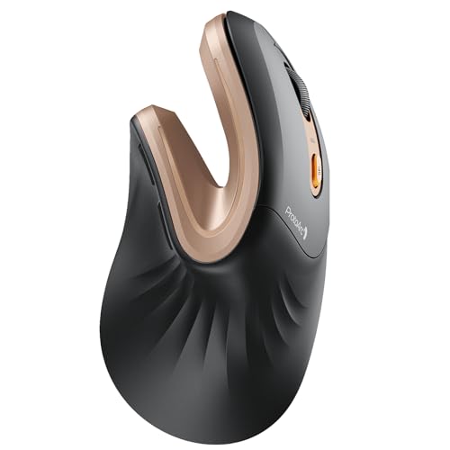 ProtoArc EM11 NL Wireless Ergonomic Mouse, Rechargeable, Black Gold | 58° vertical design supports a natural wrist posture, connect 3 devices via Bluetooth/2.4G USB-A, 500mAh USB-C rechargeable. - color: Black Gold