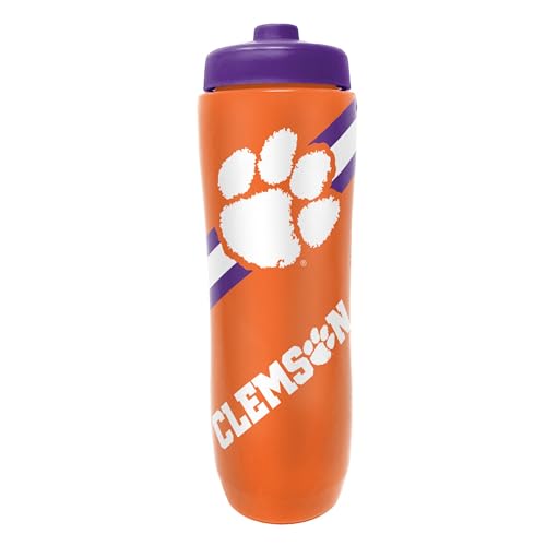 Party Animal NCAA Squeeze Bottle, 32 oz, Clemson Tigers | Slim, lightweight BPA-free sports water bottle with quick-flow squeeze; fits backpacks & cup holders for kids or adults - style: Clemson Tigers