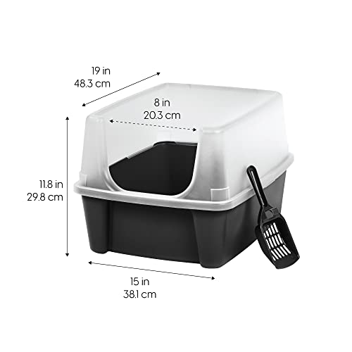 IRIS USA Large High Sided Cat Litter Box, Scatter Shield, Black | Active Cats, Tall Wall Protection, Kick-Proof Sides, Extra Deep Pan, Easy Daily Scoop, Keeps Floor Clean - color: Black, size: Open Top - 2 Pack
