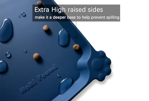 Hoki Found L Silicone Pet Food Mats with High Lips - Non Slip Cat Dog Bowl Placemats - Waterproof Cat Dog Feeding Mat - Indigo Ink - color: Indigo Ink, size: 22" x 14"
