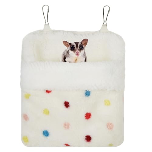 MiOYOOW Sugar Glider Sleeping Pouch, Winter Warm Plush Hamster Bed Hanging Small Animals Nest for Guinea Pig Squirrel Ferrets - color: white