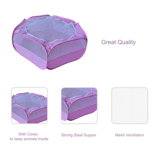 Small Animal Playpen with Zippered Mesh Cover - Portable Foldable Chicken Brooder Box, Indoor Outdoor Enclosure for Guinea Pigs, Bunny, Rabbits, Ferrets, Chinchillas, Kittens (Pink) - color: Pink