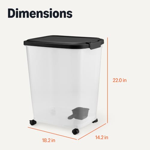 Amazon Basics Pet Food Storage Container with Rolling Wheels, BPA-Free, Detachable Scoop, 50lbs Capacity - size: 50lbs