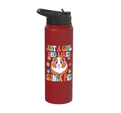 Just A Girl Who Loves Guinea Pigs Cute Groovy Girls Kids Stainless Steel Insulated Water Bottle - color: Red