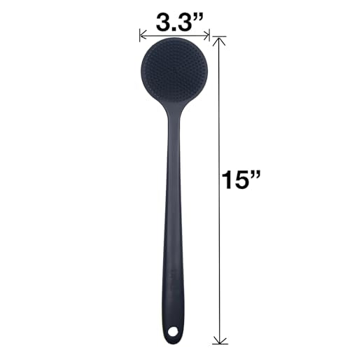 DNC Back Scrubber for Shower Soft Silicone Bath Body Brush with Long Handle (Black) - color: Black