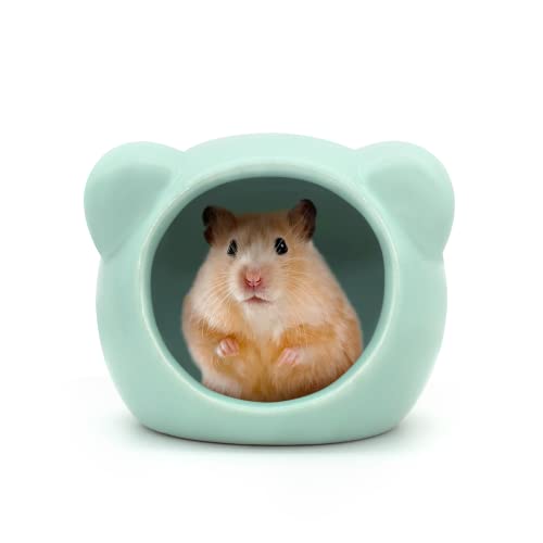 Ceramic Hamster House, Cute Animal Shaped Hamster Cave, Summer Cool Small Animal Hideout Habitat Decor for Dwarf Hamsters (Green) - color: Green