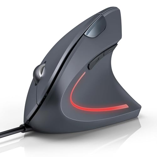 TECKNET Wired Mouse, Comfortable Ergonomic Mouse with 6400 DPI | Plug & Play, 4-Level Adjustable DPI, Silent Click, Vertical Mouse Compatible with Laptop/PC/Windows/Chromebook - color: Grey