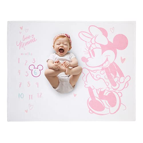 Disney Minnie Mouse White, Pink, and Aqua Super Soft Milestone Baby Blanket - color: Minnie Mouse White, Pink, and Aqua