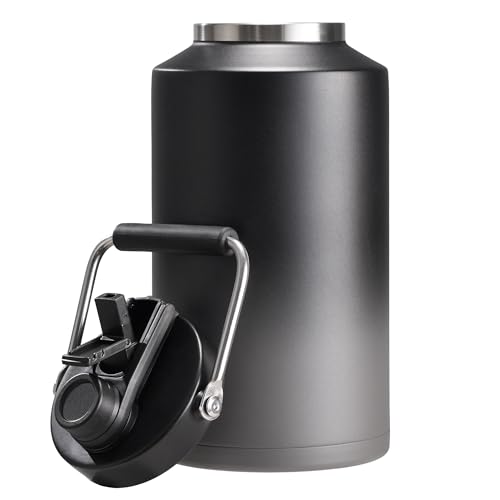 Fijinhom One Gallon Insulated Water Bottle for Travel: 2-in-1 Straw and Spout Lid, Keep Cold 24Hrs, Leakproof, 128oz Water Jug With Handle, Vacuum Stainless Steel for Sports, Hiking, Trip, Black&Grey - color: Grey/Black, size: 128 Ounces