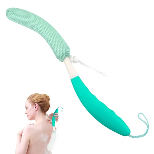 Back Scrubber for Shower,15.35"Curved Body Brush with Anti Slip Long Handle | Long Back Scrubber for Men & Women, Skin Exfoliating Curved Back Scrub Brush, Removable Long Handle Mesh Sponge Back Washer - size: Green+Green Handle (YS0125)