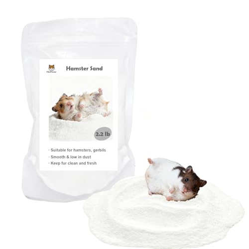 Hamster Sand Bath for Hamsters, Gerbils, Chinchillas, 2.2Lbs Less Dust Chinchilla Bath as Hamster Cage Accessories, Bathing White Sand for Small Animal Bath & Toilet Litter