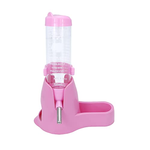 Wontee 3 in 1 Hamster Water Bottle with Food Bowl Hideout Base, 125ML, Pink | Water dispenser, food container, hideout, stable base, easy to refill, for glass tank/cage, dwarf hamster/mouse/gerbil, 4.2oz - color: Pink, size: 125ML
