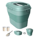 20-50 Lbs Food Storage Containers,Collapsible Rice Container with Wheel Airtight Locking Lid,Flour Storage Container with Small Food Jar and Scoop,Suitable for Food,Rice,Pet Food,Flour - color: Green/20-50LBS