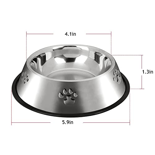 YUDANSI 2 Stainless Steel Dog Bowls, Puppy Cat Feeding Bowls, Shallow Cat Dish with Rubber Base, Mini and Small Pet Feeder Food Water Plate (XS-6oz) - size: XS-7oz