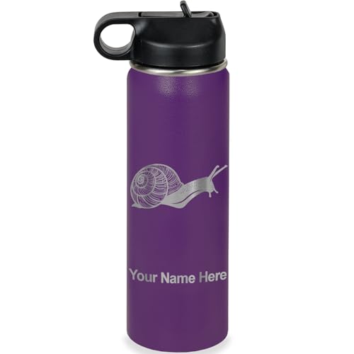 LaserGram Personalized 20oz Water Bottle, Snail (Dark Purple) | Engraved Gift, Vacuum Insulated Stainless Steel, Flip-Top Straw Lid, Laser Engraved With Your Name - color: Dark Purple, size: 20 Ounces