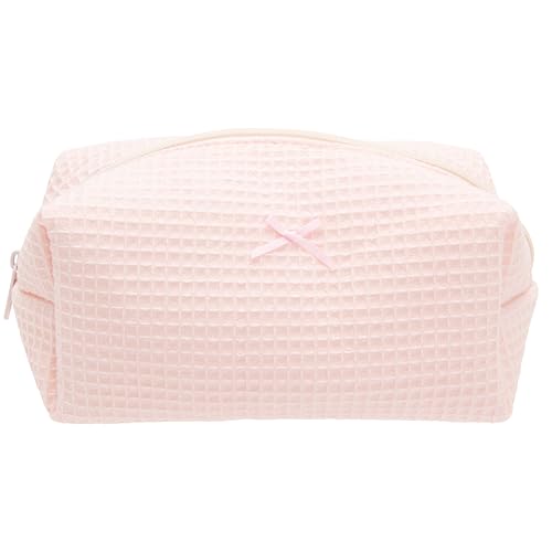 PAZIMIIK Cozy Makeup Bag for Women,Zipper Cosmetic Pouch,Waffle Pink | Soft Cosmetic Organizer for Makeup,Skincare,Toiletries,Daily Beauty Essentials,Purse,On-the-Go,Bridesmaid Gifts - color: Waffle Pink