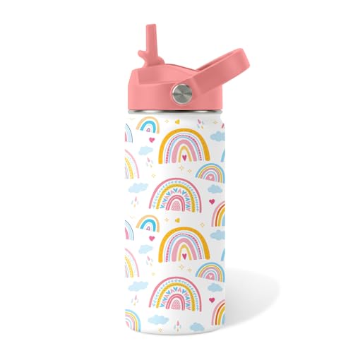 16oz Rainbow Tumbler Cup with Handle and Straw - Pink Stainless Steel Water Bottle for Women Men - Insulated Double Wall Travel Mug, Sweatproof, Non-Slip Base - Birthday Gift Ideas - color: Rainbow1, size: 16 Ounces