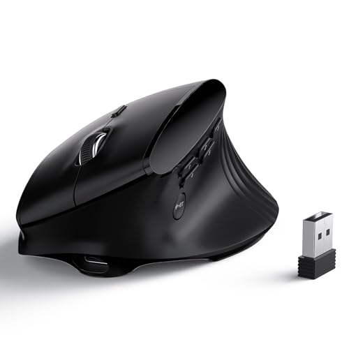 LTC GM051 Wireless Vertical Ergonomic Mouse – 8K DPI Optical, 9 Programmable Buttons (5 Side), Rechargeable 850mAh, Multi-Device Bluetooth/2.4G for Mac, PC, Laptop & Desktop – Black