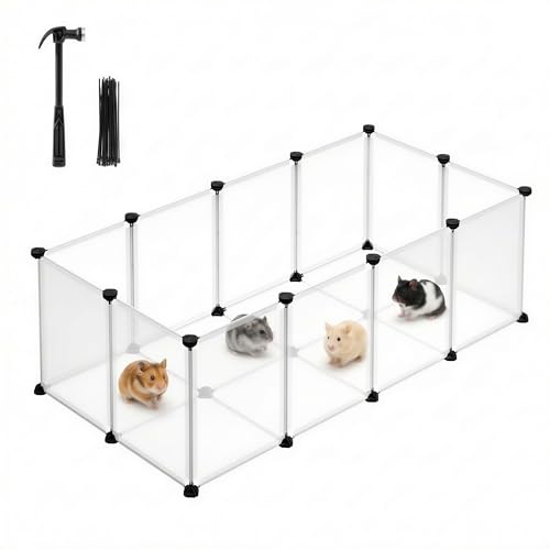 SONGMICS 20 Panels Pet Playpen with Floor, Small Animal Playpen, Pet Fence Indoor, DIY Plastic Enclosure for Guinea Pigs, Bunny, Hamsters, Hedgehogs, 49.2 x 24.8 x 16.5 Inches, White ULPC001W01 - color: White, style: 20 Panels - 49.2"L x 24.8"W x 16.5"H