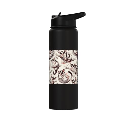 Beautiful Sugar Glider Pattern Aesthetic Sugar Gliders Stainless Steel Insulated Water Bottle - color: Black