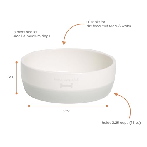 Pearhead Ceramic Bone Appétit Dog Bowl, Small/Medium 2.25 Cups/ 18 oz, Gray - color: Gray Bone Appetit Bowl, size: Small