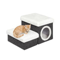 B FSOBEIIALEO Cat House Pet Stairs for Beds Sofa, Foldable Dog Steps 2-Tier With Storage Toy Box, Small Indoor Pet Steps Grey 15.7x12.6x12.6 Inches