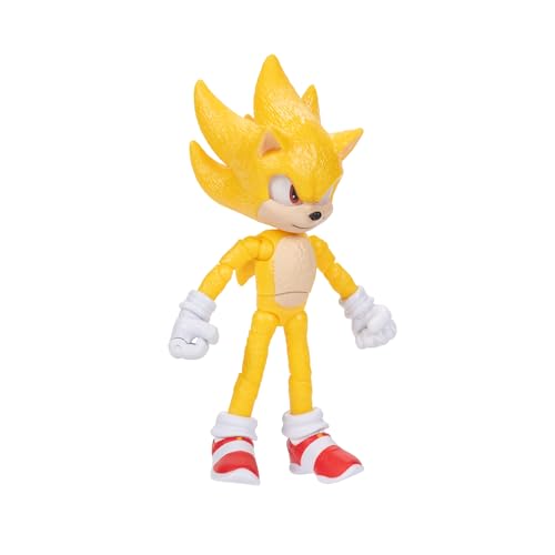Sonic The Hedgehog 3 Movie Action Figures - 5-Inch Super Sonic The Hedgehog Collector Toy Figure, Highly Articulated for Boys & Girls - Officially Licensed 3 Movie Product | Sonic The Hedgehog Movie 5 Inch Action Figure Wave 2 - Super Sonic - color: Super