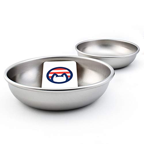 Stainless Steel Cat Bowls for Food & Water by Americat – Made in USA – Dishwasher Safe, Human Grade, Whisker Friendly Dishes (2 Bowls) - size: 2 Bowls