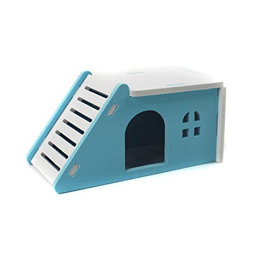Hamster House Wood Bridge Climb Kit and Exercise Wheel Jogging Running Silent Spinner Flying Saucer Pet Syrian Rat Gerbil Guinea Pig Chipmunk Mouse Parakeet Small Animals - color: blue