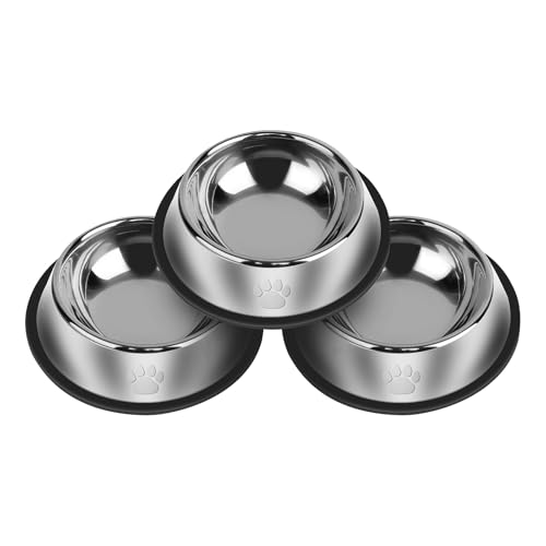 3Pcs Stainless Steel Dog Bowls Set with Dog Paw Pattern- Non-Slip Food and Water Bowl 54 Oz - Dishwasher-Safe, Rust Resistant Metal Pet Bowls for Small/Medium/Large Sized Pets - color: Dog Paw, size: 54 oz
