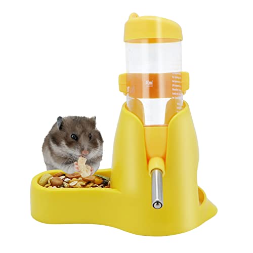 Wontee 3 in 1 Hamster Water Bottle with Food Bowl Hideout Base 80ML, Yellow | Water dispenser, food container, hideout, stable base, easy to refill, for glass tank/cage, dwarf hamster/mouse/gerbil, 2.7oz - color: Yellow, size: 80ML