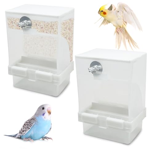 Tfwadmx 2 Pcs No Mess Automatic Bird Feeders Cockatiel Food Dispenser Bowls Seed Container Parrot Dishes Parakeet Cage Accessories Bird Feeder with Divider for Canary Finch Conure Lovebirds - size: Small-3.5 x 2.6 x 5.5 inch