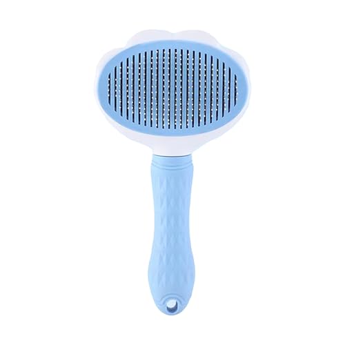 Cat Brush for Shedding, Self Cleaning Slicker Brush for Long Haired Cats, Deshedding Grooming Tool for Indoor Cats with Easy Release Button System (Blue)