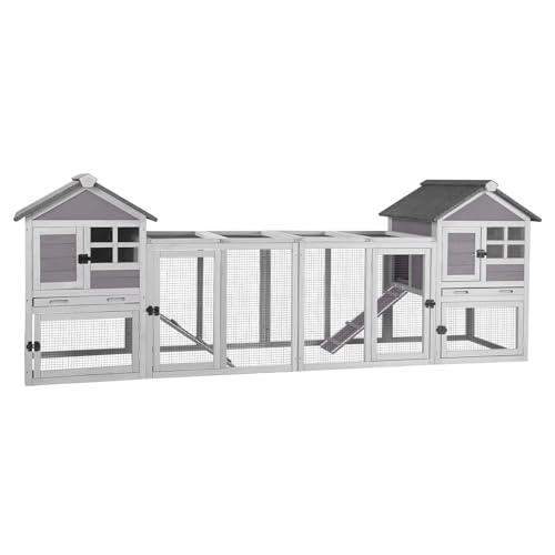 Aivituvin Rabbit Hutch Indoor Bunny Cage Outdoor with Run Chicken Coop Guinea Pig House with Waterproof Asphalt Roof,No Leakage Pull Out Tray (103.2" L x 25.2" W x 36.2" H, Grey-2 Sets) - color: Grey, size: 103.2" - 2 Sets