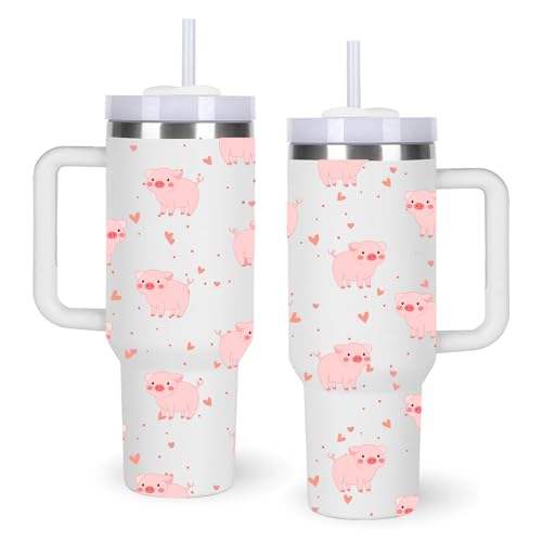 momocici 40oz Pigs & Heart Tumbler with Handle Gifts for Women.Pig Lover Cups Tumbler Gifts for Women.40 oz Birthday Christmas Pig Cup Tumblers for Pigs Lover. - style: Pig & Heart