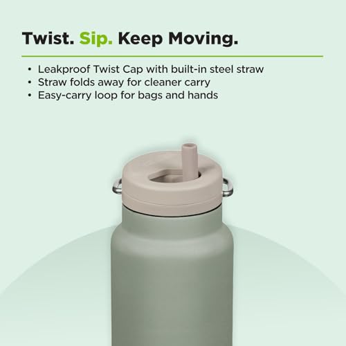 Klean Kanteen TKWide Insulated Bottle – Twist Cap, Steel Straw – Travel/Sports – Sea Spray 32 oz - color: Sea Spray