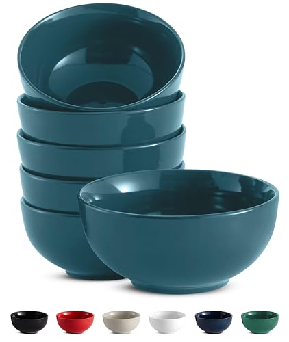 KooK Soup Bowls, Cereal Bowl, Ceramic, Bowls for Kitchen, Microwave, Dishwasher and Freezer Safe, Porcelain Dishes for Pasta, Salad, Oatmeal, Deep Interior, 20 oz, Set of 6, (Teal) - color: Teal, 6 Pack